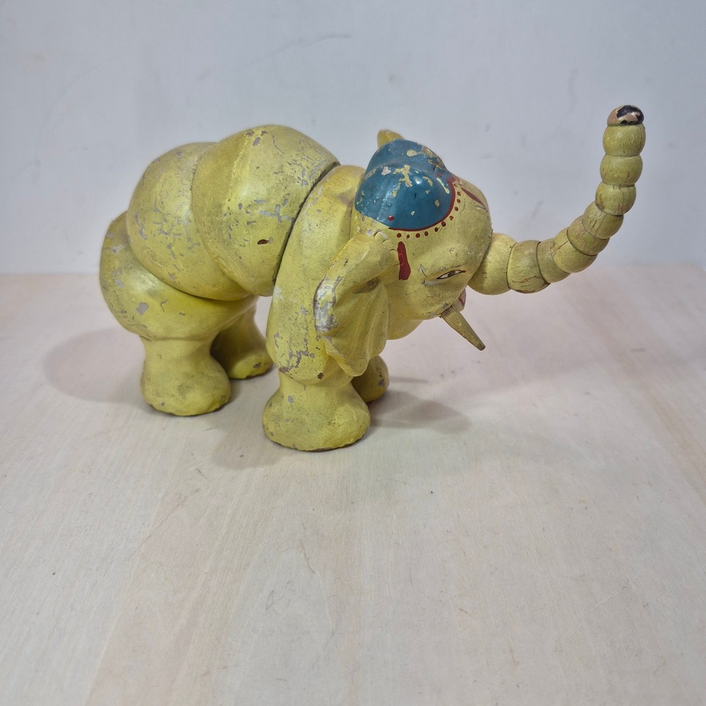 Vintage Twistums Elephant Wood Articulated Toy 1920 Oakland CA Yellow